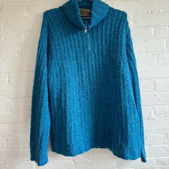 Vintage Made in Italy Blue Hand Knit Quarter Zip Sweater - Picture 7 of 8